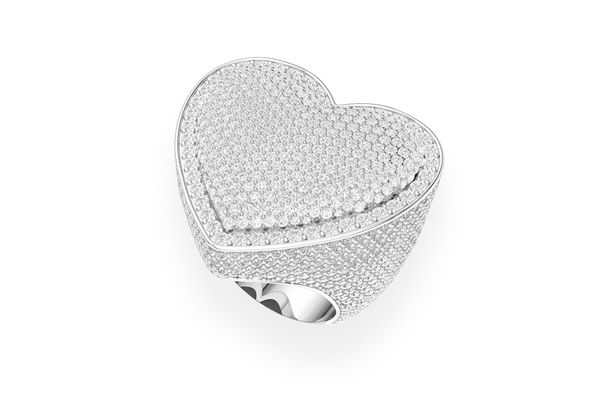 Bubbly Heart Signet Diamond Ring 14k Solid Gold 6.75ctw