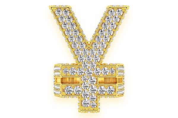 Yen Symbol Signet Diamond Ring 14k Solid Gold 8.50ctw