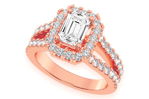 Sphinx - 1.00ct Emerald Solitaire - Halo Split Shank - Diamond Engagement Ring - All Natural Vs Diamonds
