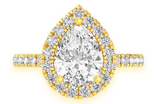 Thav - 1.50ct Pear Solitaire - Scallop Halo One Row - Diamond Engagement Ring - All Natural