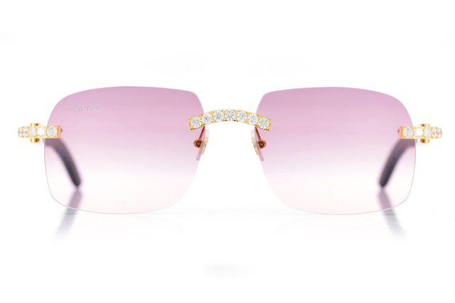 Cartier Glasses Iced Out Diamonds On Wood Rimless - Pink Fade Lens - 5.50ctw - Yellow Gold