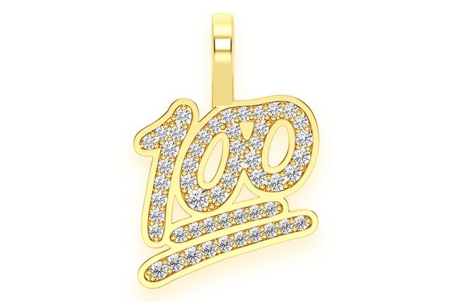 100 Emoji Diamond Pendant 14k Solid Gold 0.25ctw
