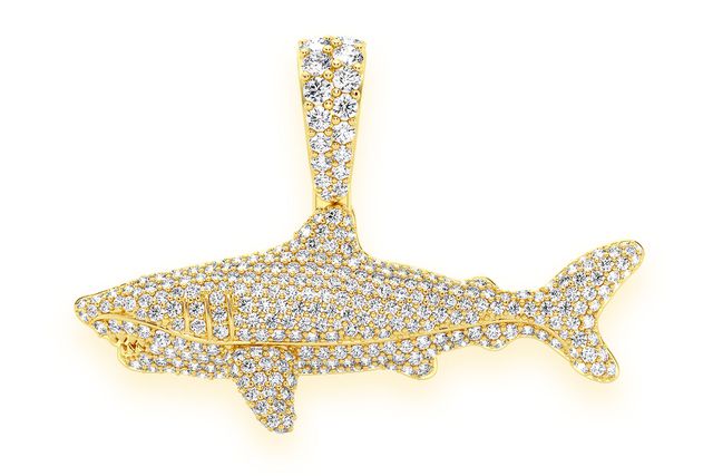 Great White Shark Diamond Pendant 14k Solid Gold 1.75ctw