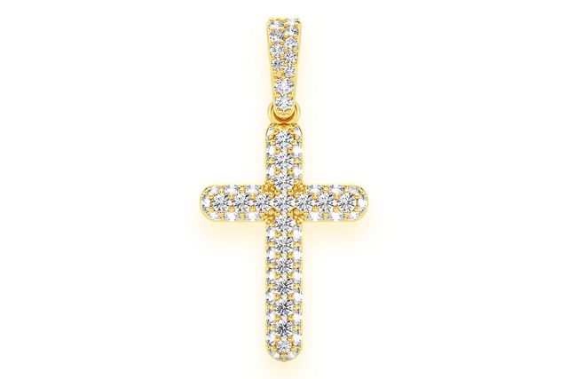 Bubbly Cross Diamond Pendant 14k Solid Gold 0.50ctw