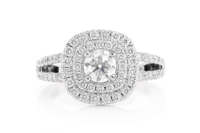 .70ct Round Solitaire - Split Shank Double Halo Diamond Engagement Ring - All Natural