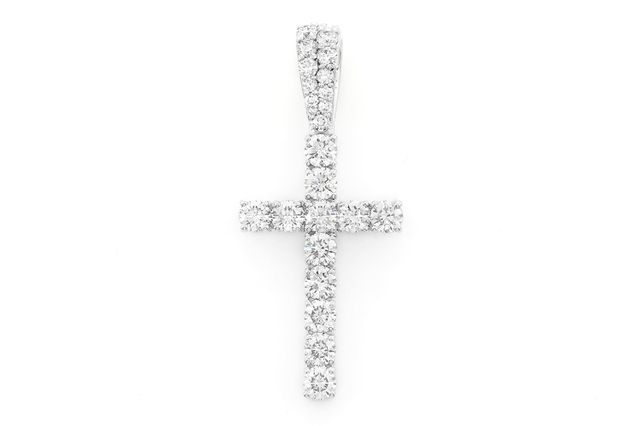 One Row Diamond Cross Pendant 14k Solid Gold 1.50ctw