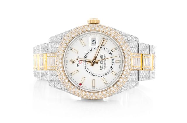 Rolex Sky Dweller 41MM 18k Yellow Gold & Steel - 26.00ctw Fully Iced Out Baguette Center Row