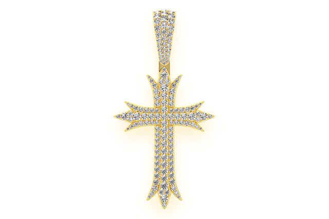 Deco Cross Diamond Pendant 14k Solid Gold 3.75ctw
