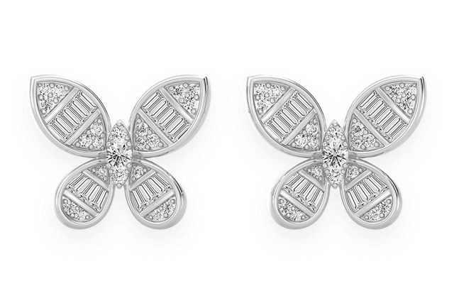 Butterfly Baguette Stud Earrings 14K   