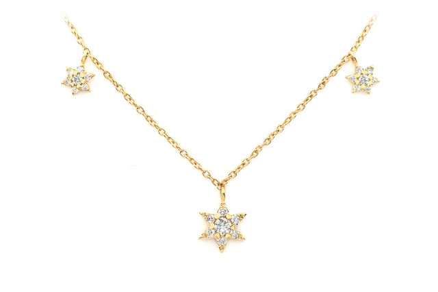 Three Star Diamond Necklace 14k Solid Gold 0.21ctw