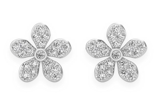 Flower Stud Diamond Earrings 14k Solid Gold 0.35ctw