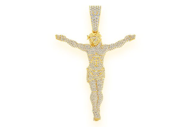 Jesus Crucifix Diamond Pendant 14k Solid Gold 3.33ctw