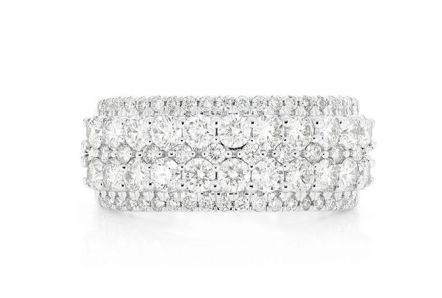 Two Layer Five Row Round Diamond Band 14k Solid Gold 1.75ctw