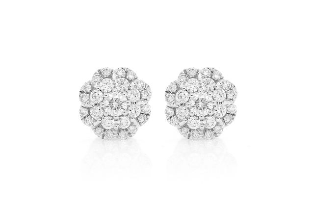 Floral Double Halo Diamond Earrings 14k Solid Gold 0.50ctw