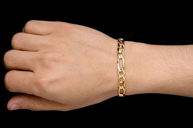 7MM Figaro Bracelet 14k Solid Gold