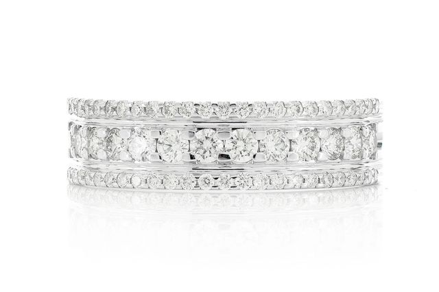 Three Row Grooved Diamond Band 14k Solid Gold 1.00ctw