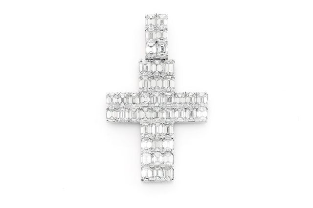 Emerald Cross Diamond Pendant 14k Solid Gold 6.00ctw