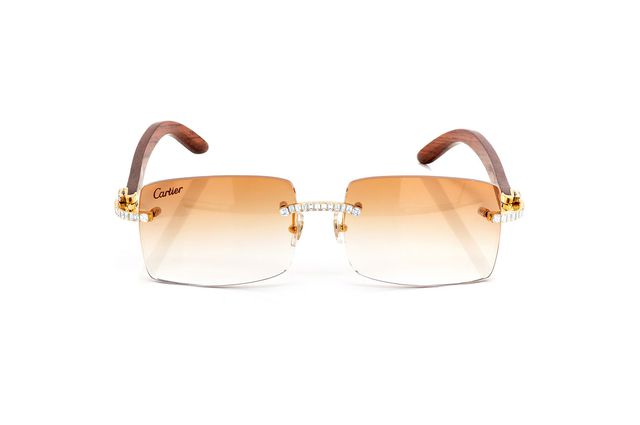 Cartier Glasses Iced Out Diamonds Rimless Wood (brown Fade) - 3.00ctw - Yellow Gold