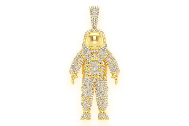 Astronaut Space Diamond Pendant 14k Solid Gold 4.25ctw