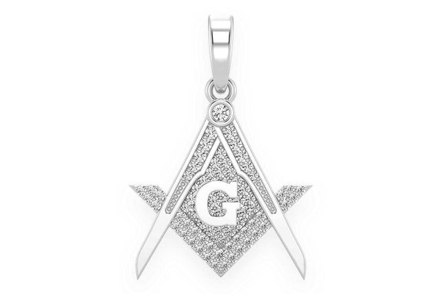 Masonic Symbol G Diamond Pendant 14k Solid Gold 0.45ctw