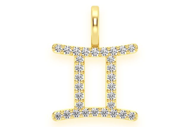 Gemini Zodiac Diamond Pendant 14k Solid Gold 0.10ctw