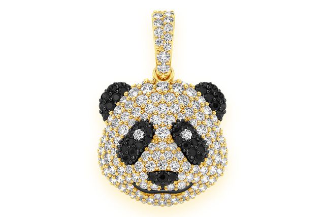 Panda Head Black & White Diamond Pendant 14k Solid Gold 1.00ctw