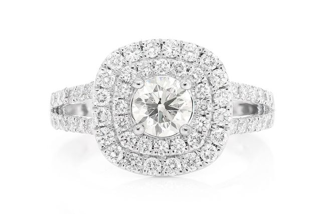 .71ct Round Solitaire - Split Shank Double Halo Diamond Engagement Ring - All Natural