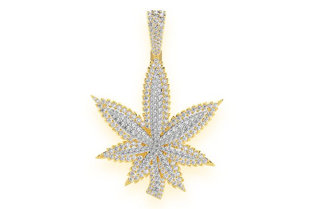 Weed Leaf Double Layer Diamond Pendant 14k Solid Gold 4.70ctw