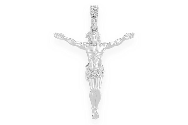 Crucifix Half Diamond Pendant 14k   