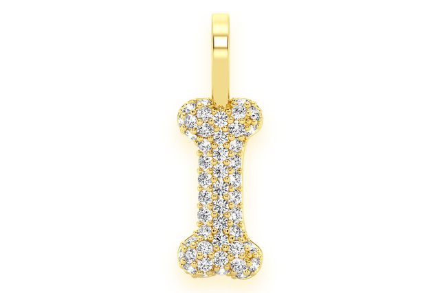 Dog Bone Diamond Pendant 14k Solid Gold 0.35ctw