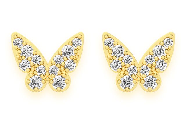 Butterfly Stud Diamond Earrings 14k Solid Gold 0.15ctw