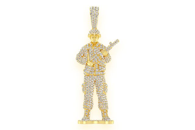 Toy Soldier Diamond Pendant 14k Solid Gold 4.50ctw