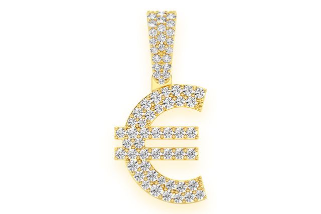 Euro Currency Symbol Diamond Pendant 14k Solid Gold 0.45ctw