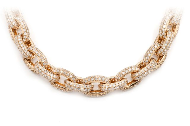 Elongated Rolo Link Diamond Necklace 14k Solid Gold 58.48ctw