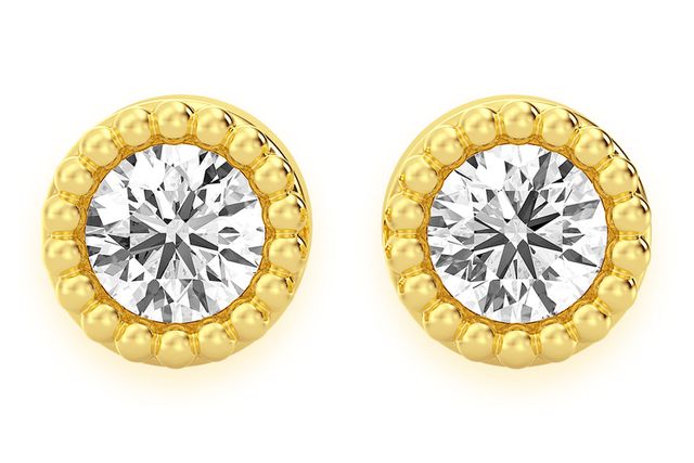 Round Milgrain Bezel Stud Diamond Earrings 14k Solid Gold 0.05ctw