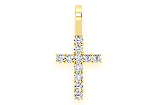 Miracle Set Cross Diamond Pendant 14k Solid Gold 0.15ctw
