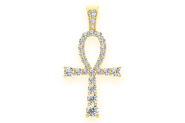 Solitaire Ankh Egyptian Diamond Pendant 14k Solid Gold 2.25ctw