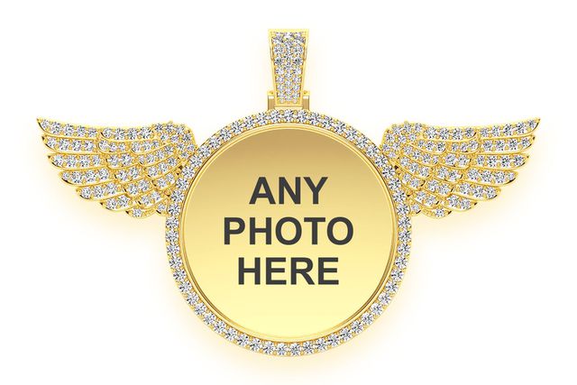 Round Picture Wings Memory Pendant 14K   