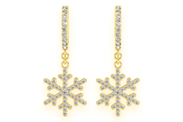 Snowflake Dangling Hoop Diamond Earrings 14k Solid Gold 0.50ctw