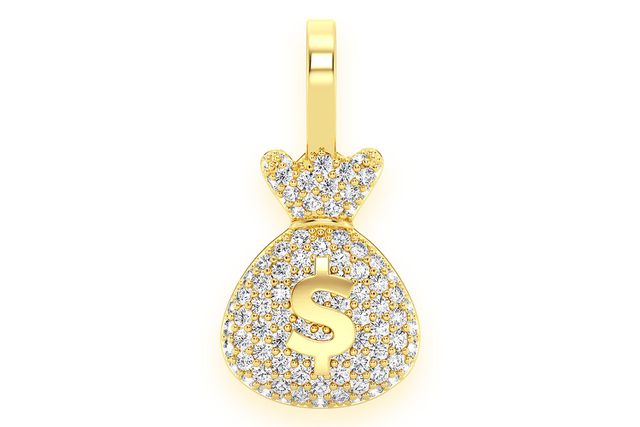 Money Bag Diamond Pendant 14k Solid Gold 0.33ctw