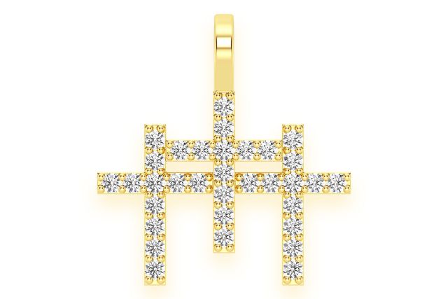 Triple Cross Diamond Pendant 14k Solid Gold 0.45ctw