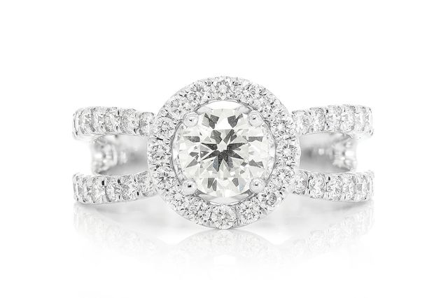.75ct Round Solitaire - Split Shank Halo Diamond Engagement Ring - All Natural