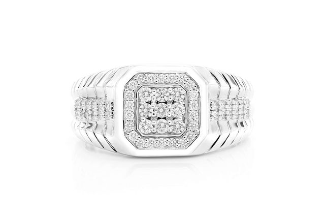 Asscher Cluster Halo Diamond Ring 14k Solid Gold 0.50ctw