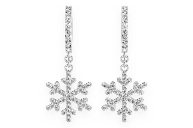 Dangling Snowflake Huggie Hoop Earrings 14K   