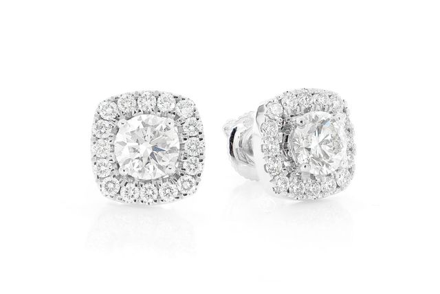 1.75ctw Round Cushion Halo Diamond Earrings 14k Solid Gold