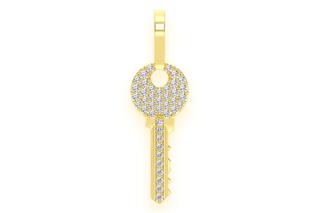 Key Diamond Pendant 14k Solid Gold 0.15ctw