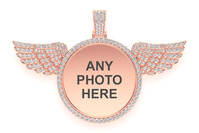 Round Picture Wings Memory Pendant 14k   