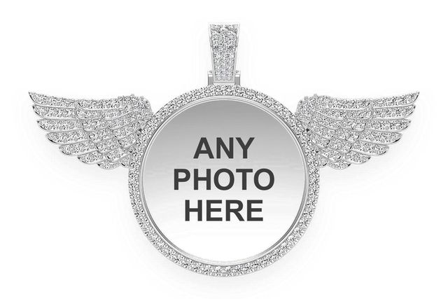 Memory Wings Photo Diamond Pendant 14k Solid Gold 8.75ctw