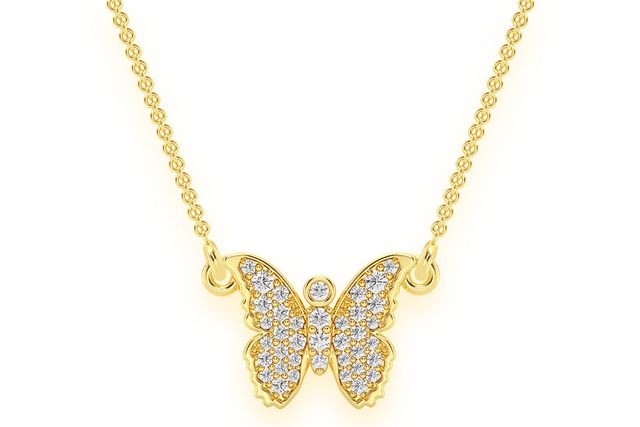 Butterfly Diamond Necklace 14k Solid Gold 0.20ctw