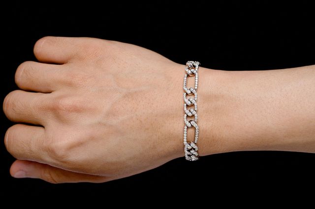 8MM Figaro Link Diamond Bracelet 14k Solid Gold 6.00ctw